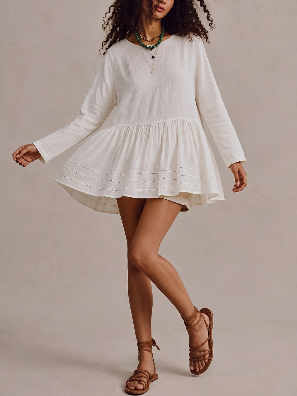 The Great Eyelet Hem Cotton Peplum Babydoll Tunic Top Ivory Size 1